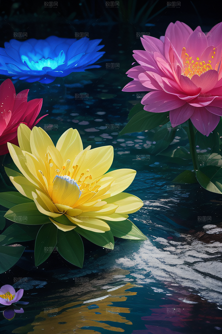 水流湍急中的花朵绽放美丽奇观