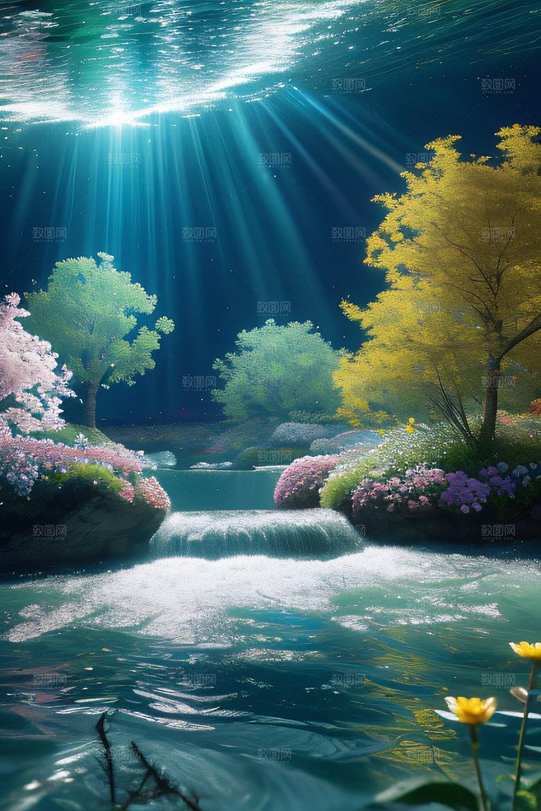 水流湍急中的花朵绽放美丽奇观