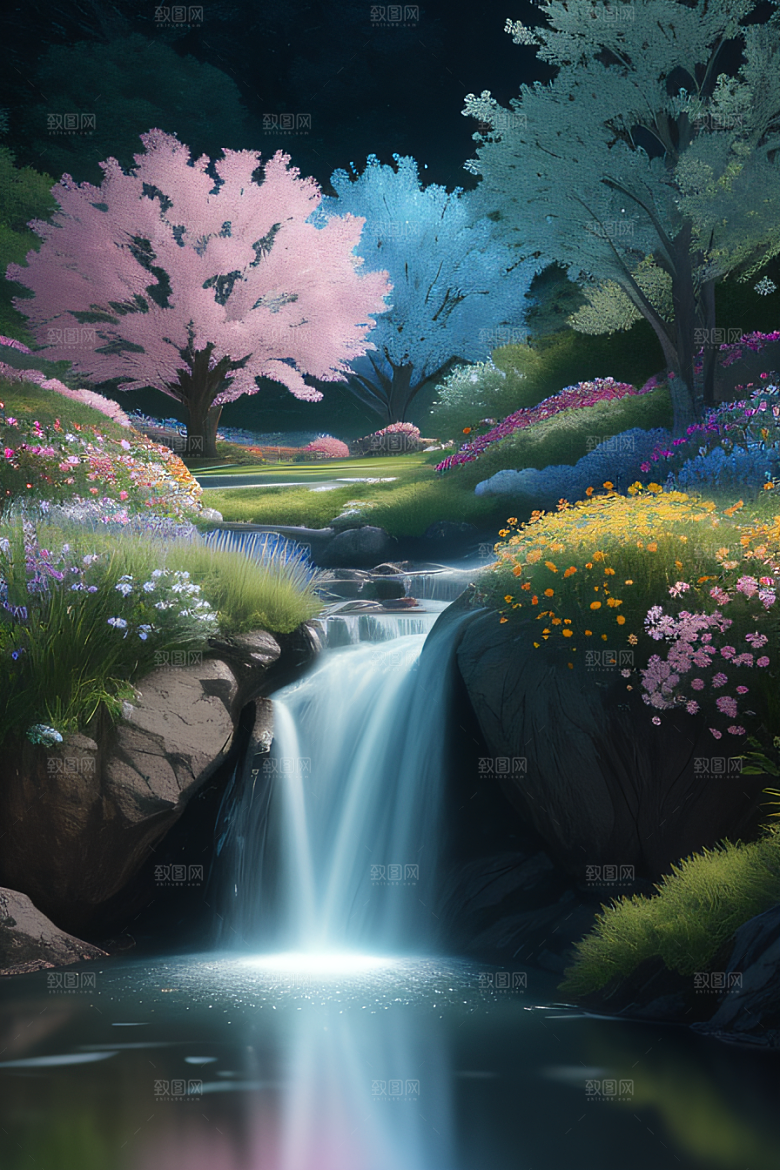 水流湍急中的花朵绽放美丽奇观