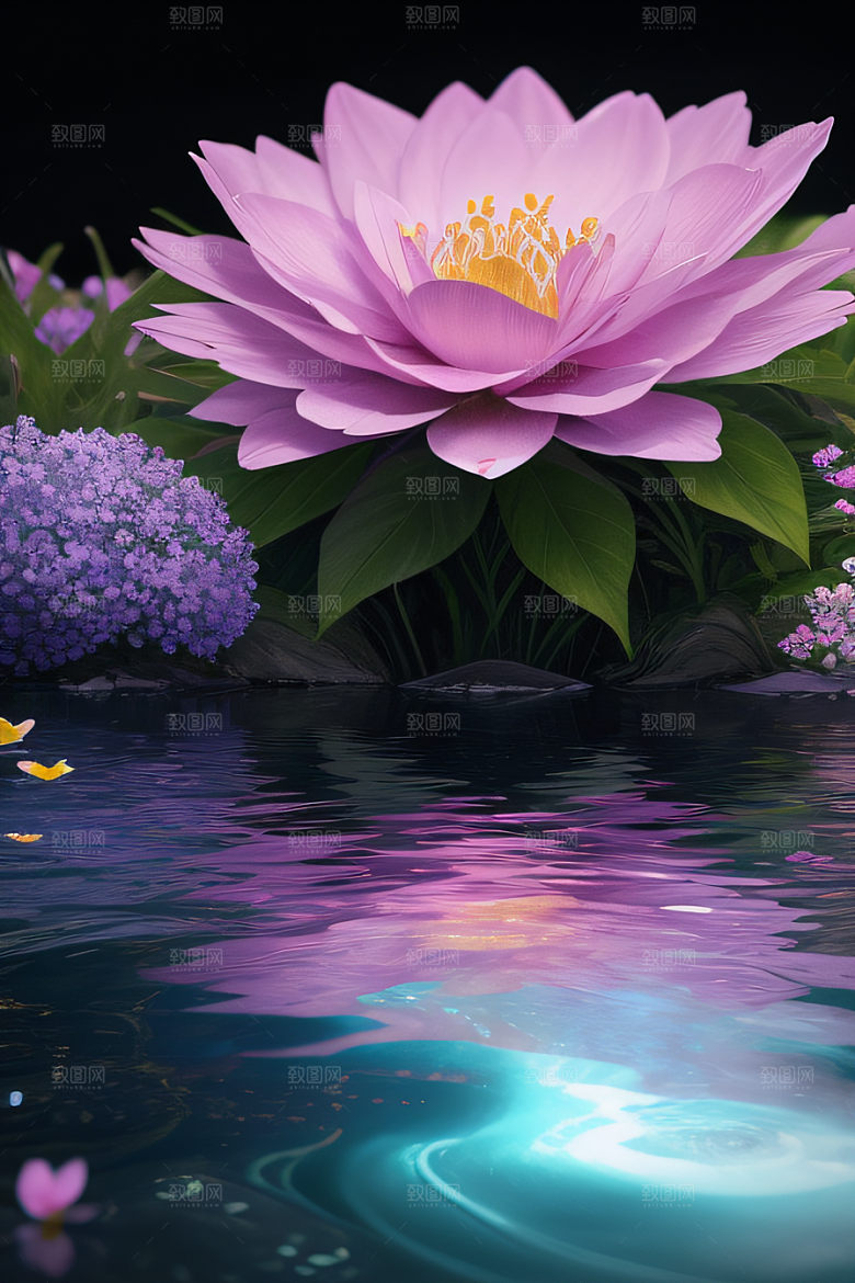 水流湍急中的花海奇观视觉盛宴