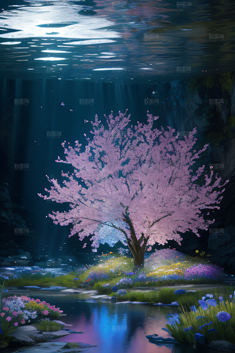 水流湍急中的花海奇观视觉盛宴