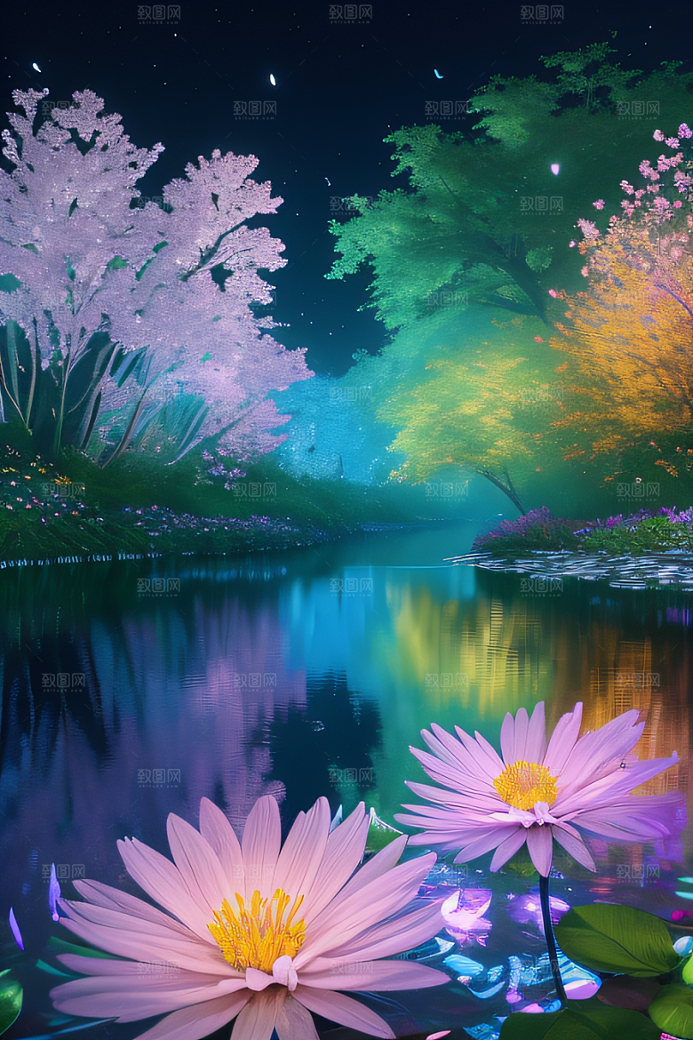 水流湍急中的花海奇观视觉盛宴