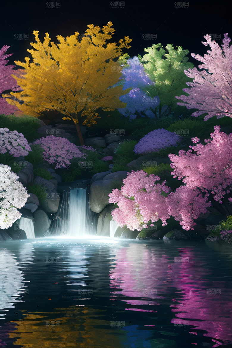 水流湍急中的花海奇观视觉盛宴