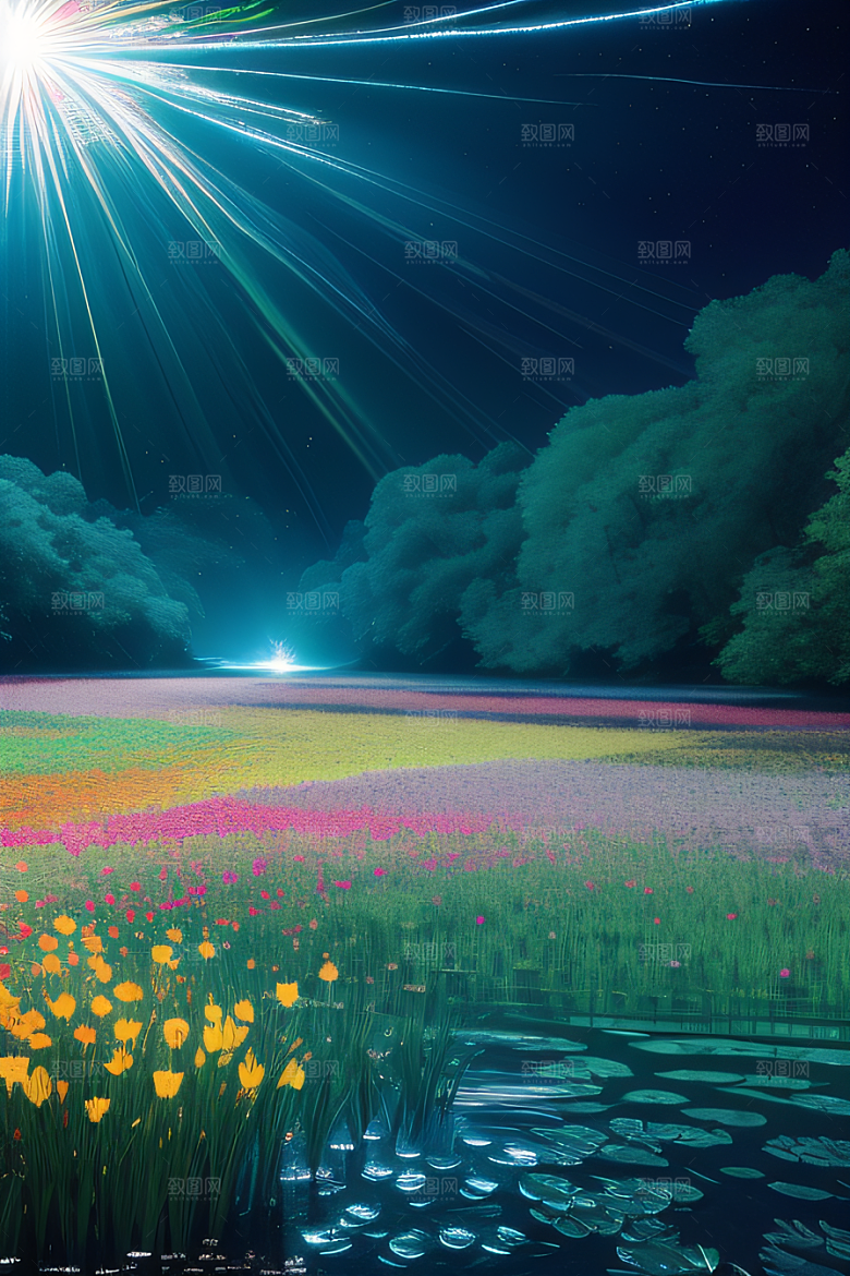 水流湍急中的花海奇观视觉盛宴