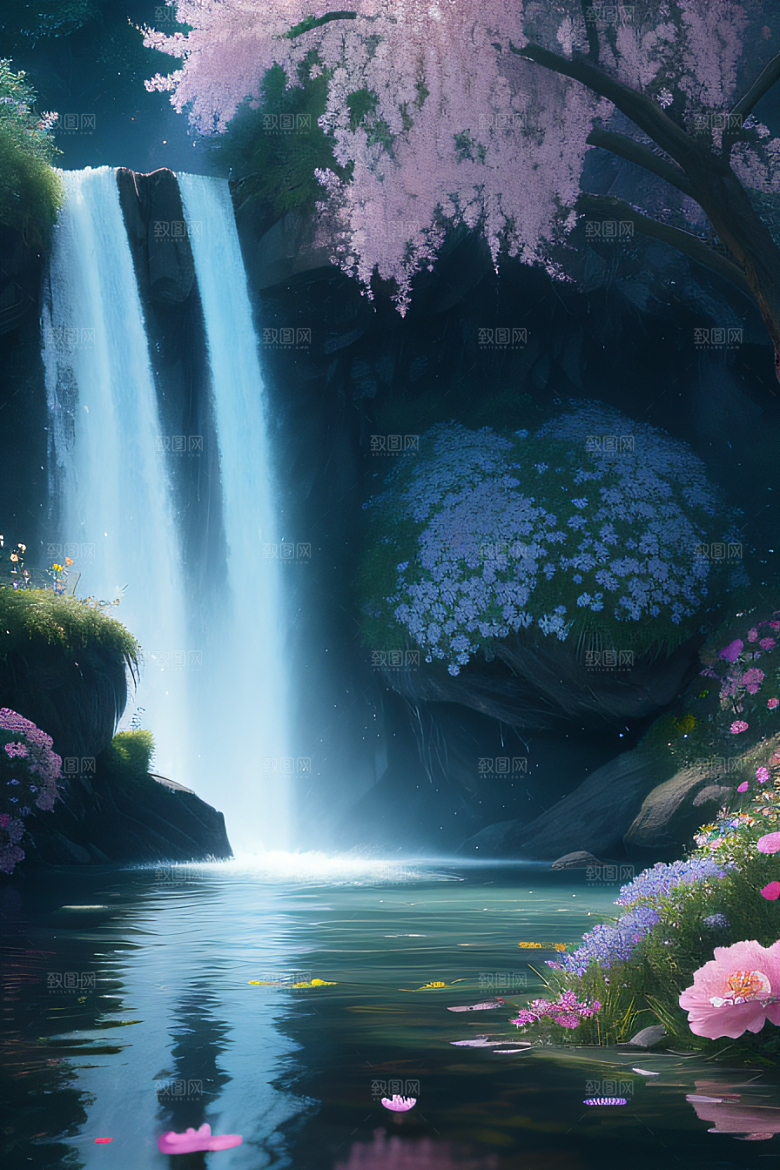水流湍急中的花海奇观视觉盛宴