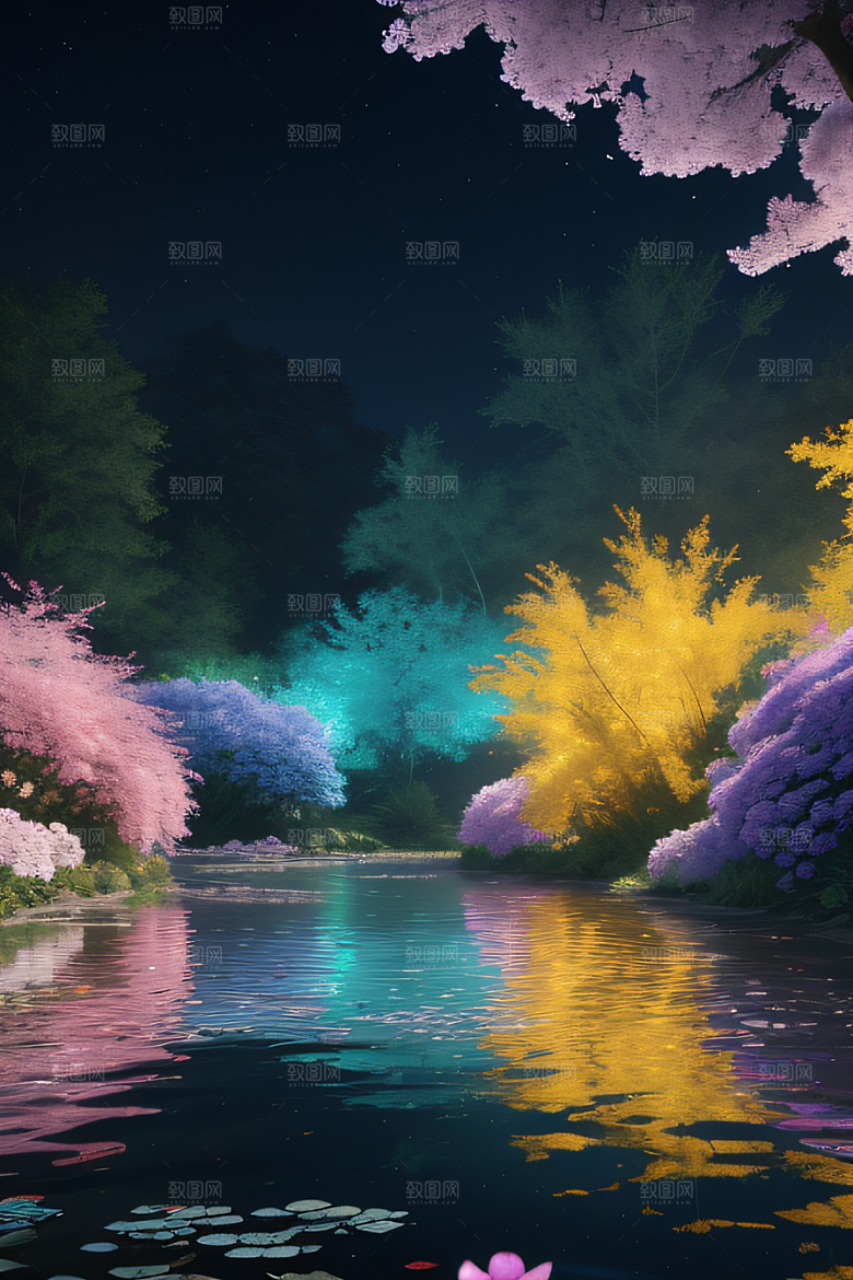 水流湍急中的花海奇观视觉盛宴