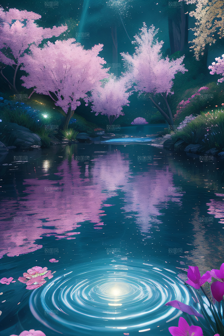 水流湍急中的花海奇观视觉盛宴