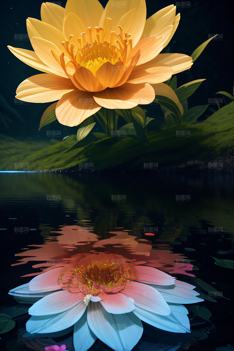 水流湍急中的花开盛景绚丽多彩