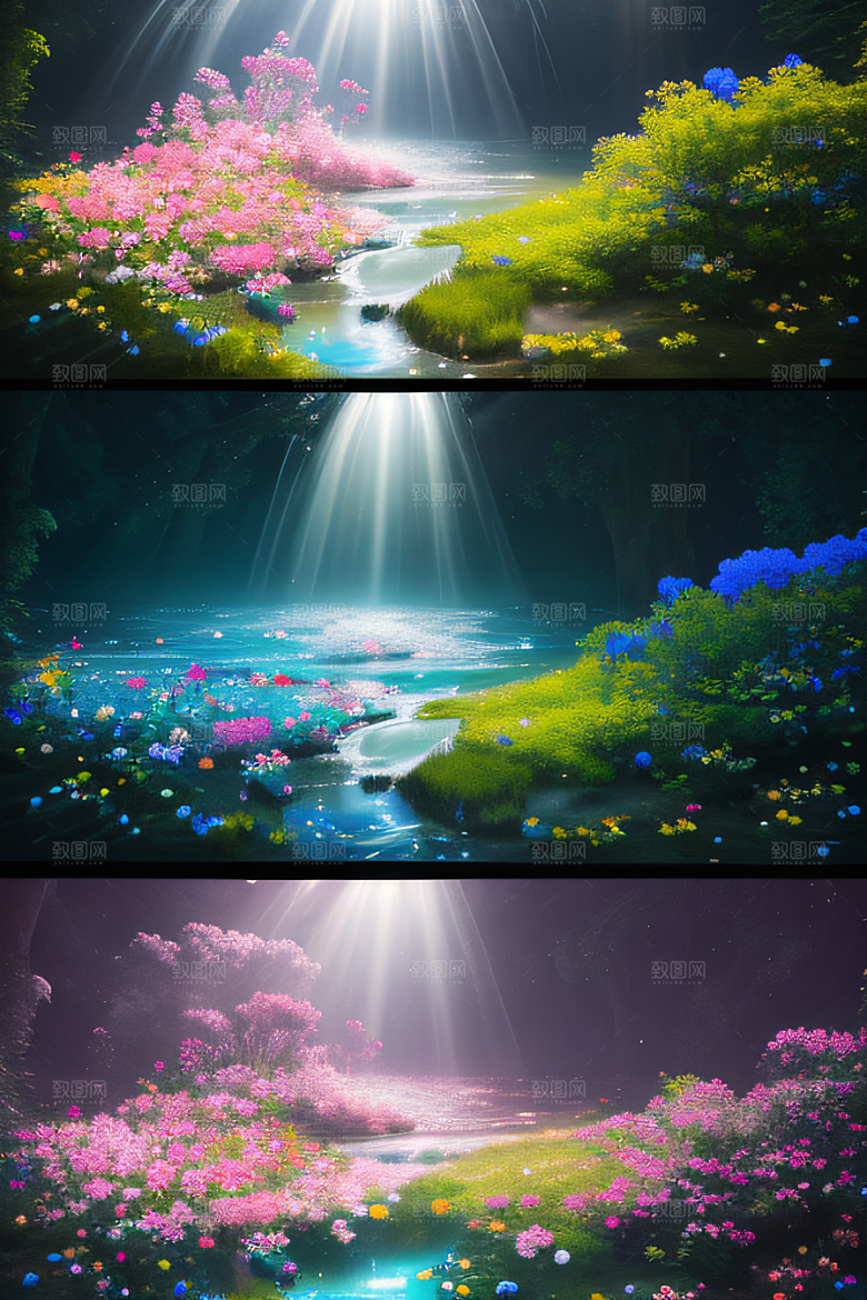 水流湍急中的花海绽放美不胜收