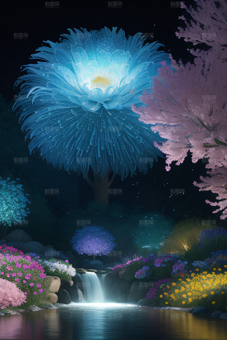 水流湍急中的花海绽放美不胜收