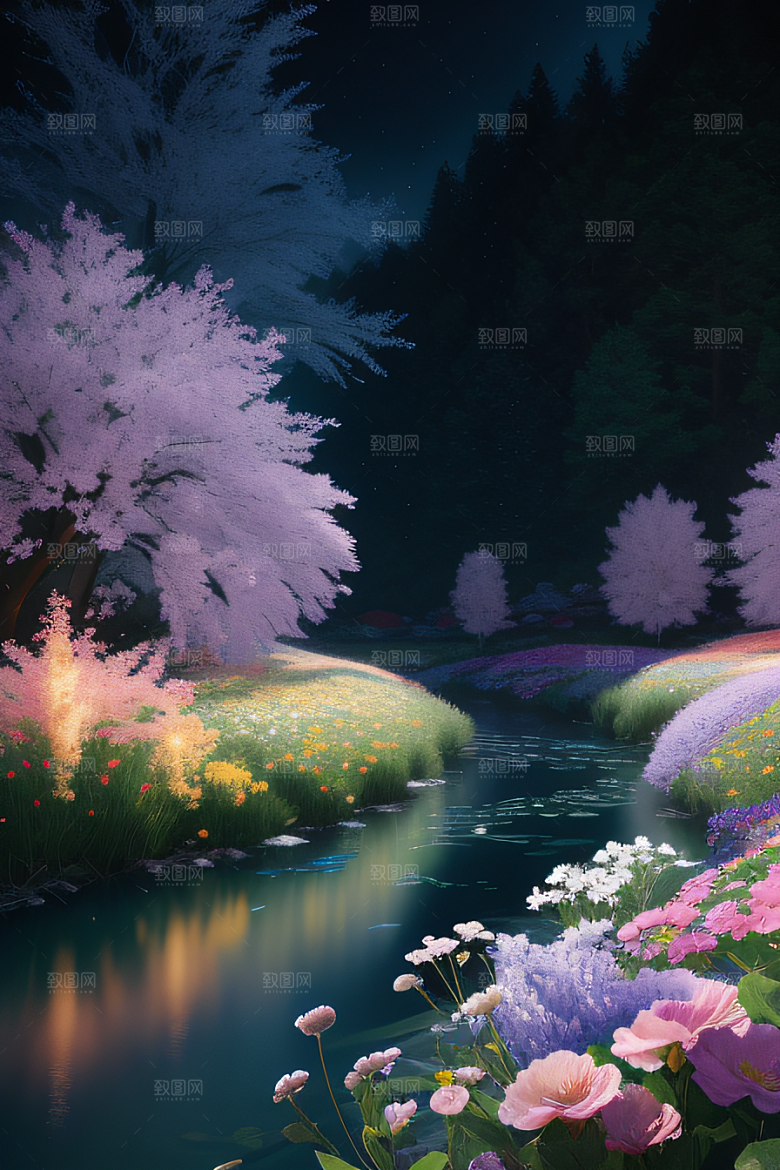 水流湍急中的花海绽放美不胜收