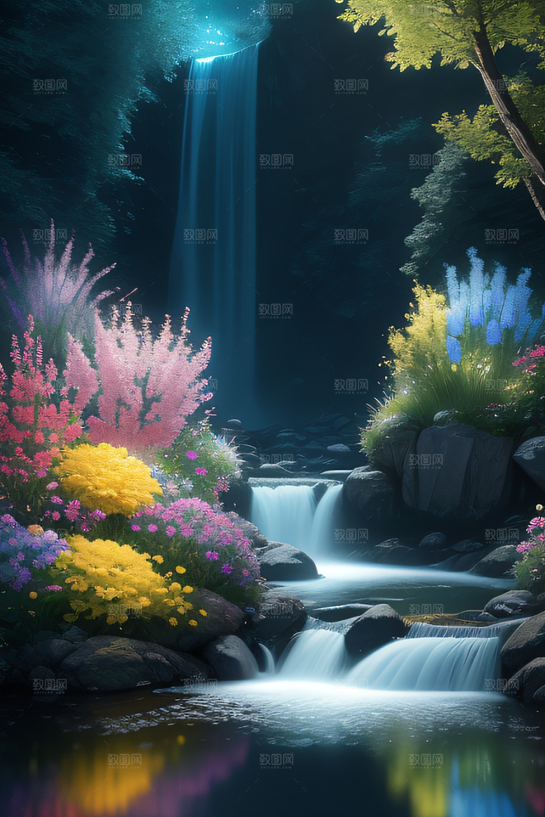 水流湍急中的花海绽放美不胜收