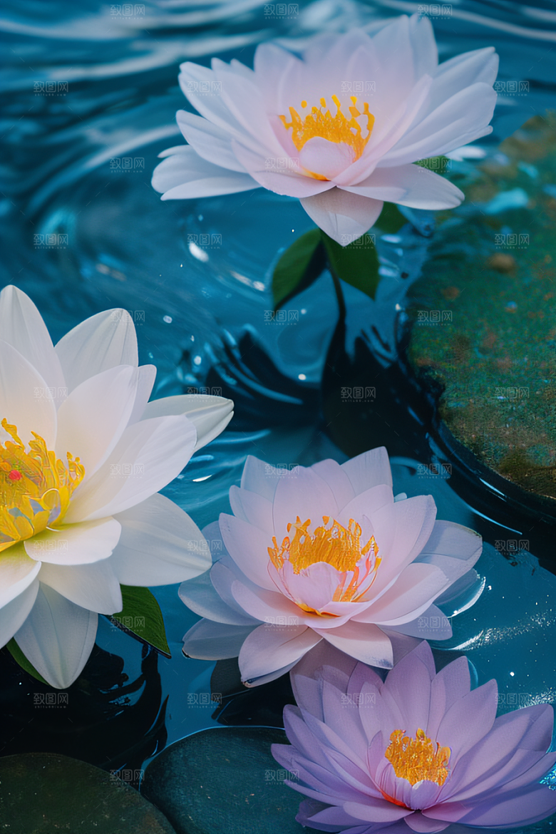 水流湍急中的花海绽放美不胜收