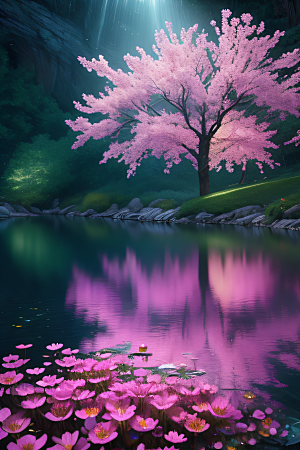 水流湍急中的花海奇景绚烂夺目