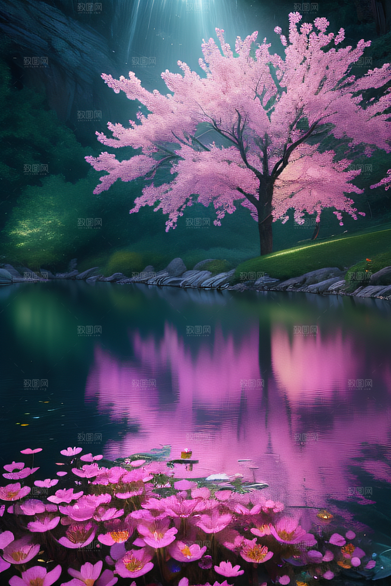 水流湍急中的花海奇景绚烂夺目