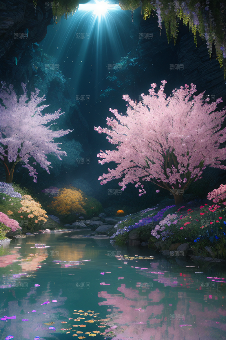 水流湍急中的花海奇景绚烂夺目
