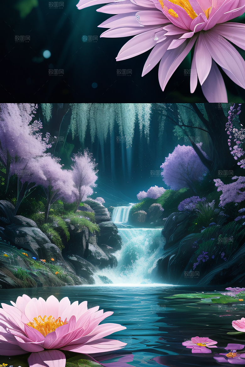 水流湍急中的花海奇景绚烂夺目