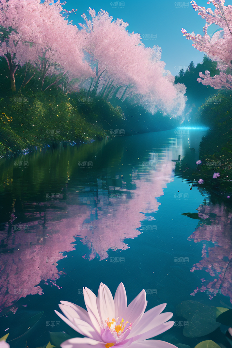 水流湍急中的花海奇景绚烂夺目