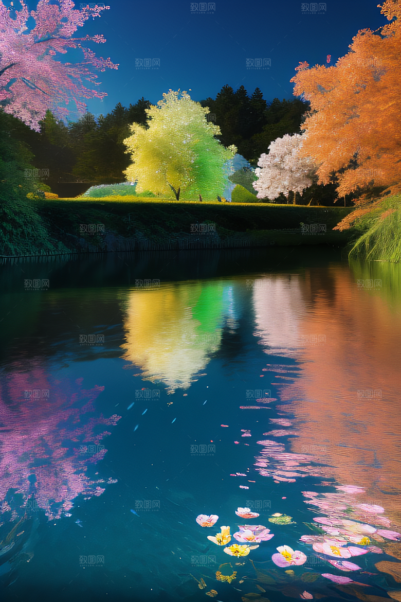 水流湍急中的花海奇景绚烂夺目