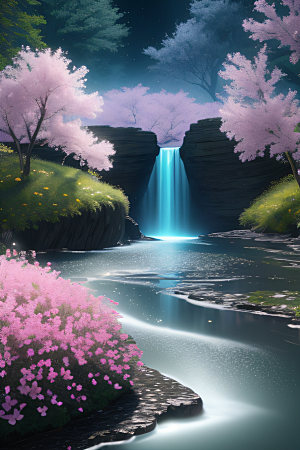 水流湍急中的花海奇景绚烂夺目