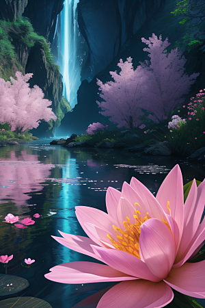 水流湍急中的花海奇景绚烂夺目