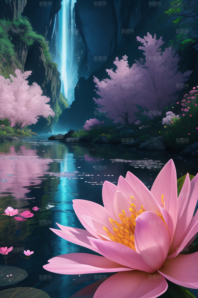 水流湍急中的花海奇景绚烂夺目