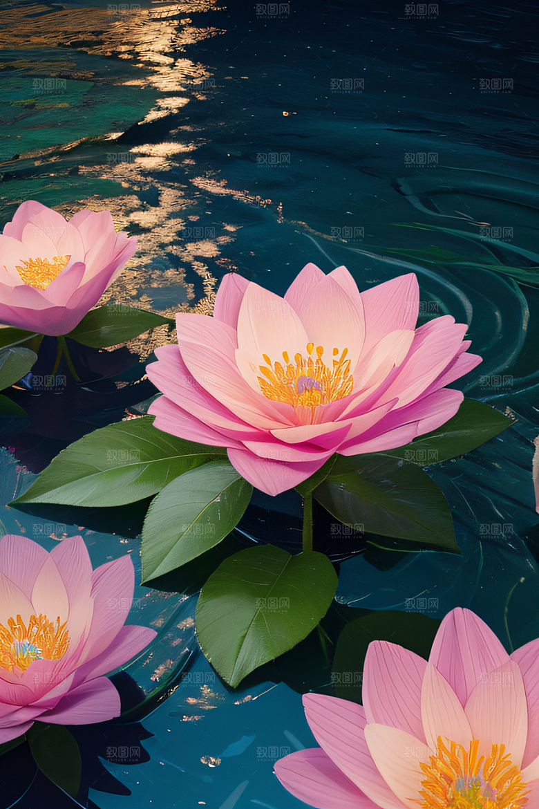 水流湍急中的花卉绽放美轮美奂