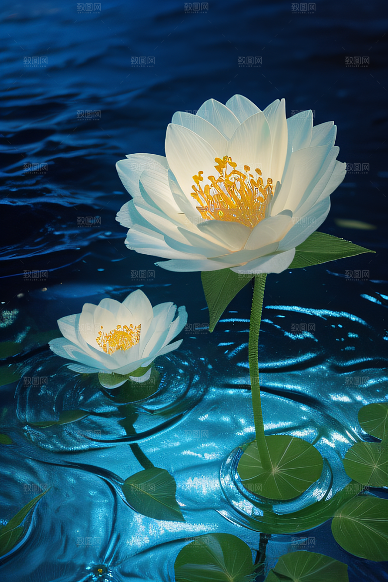 水流湍急中的花卉绽放美轮美奂