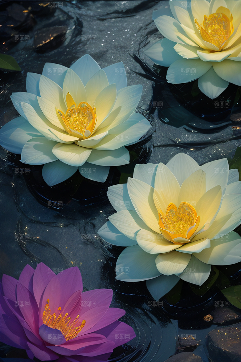水流湍急中的花卉绽放美轮美奂