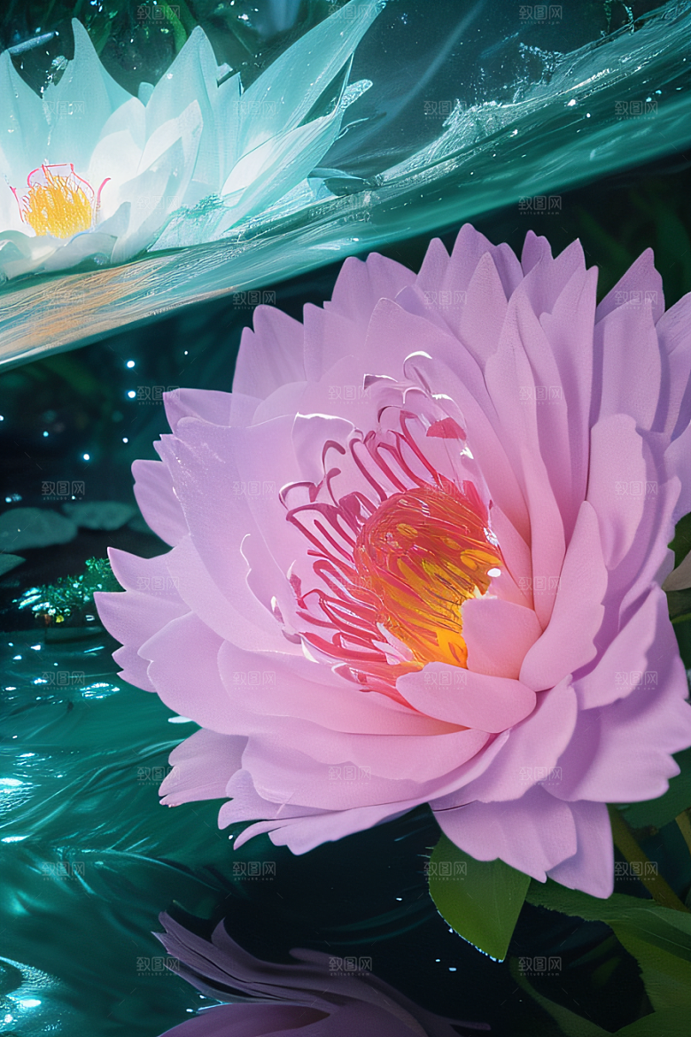 水流湍急中的花卉绽放美轮美奂