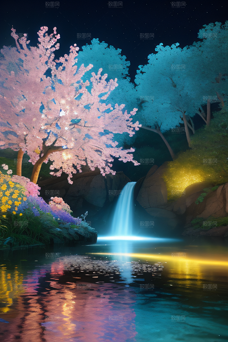 水流湍急中的花朵景观绚烂多彩