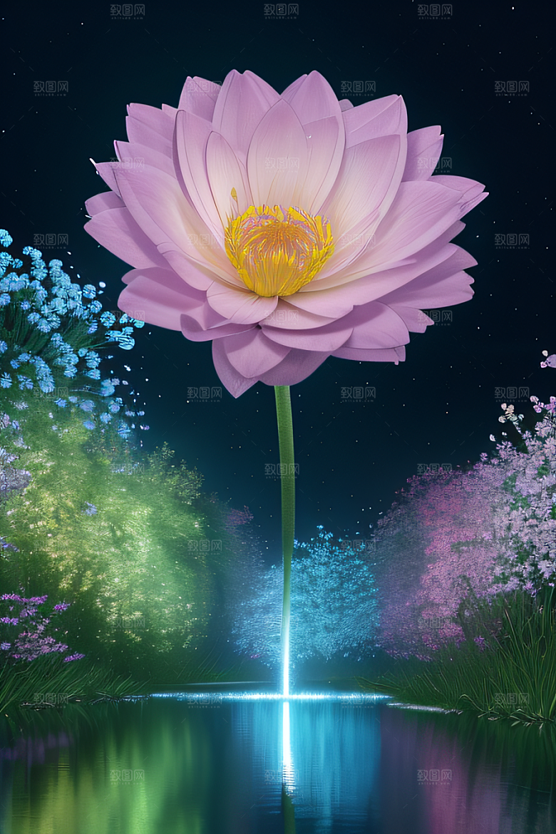 水流湍急中的花朵景观绚烂多彩