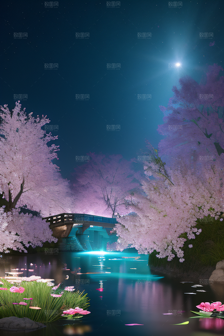 水流湍急中的花朵景观绚烂多彩