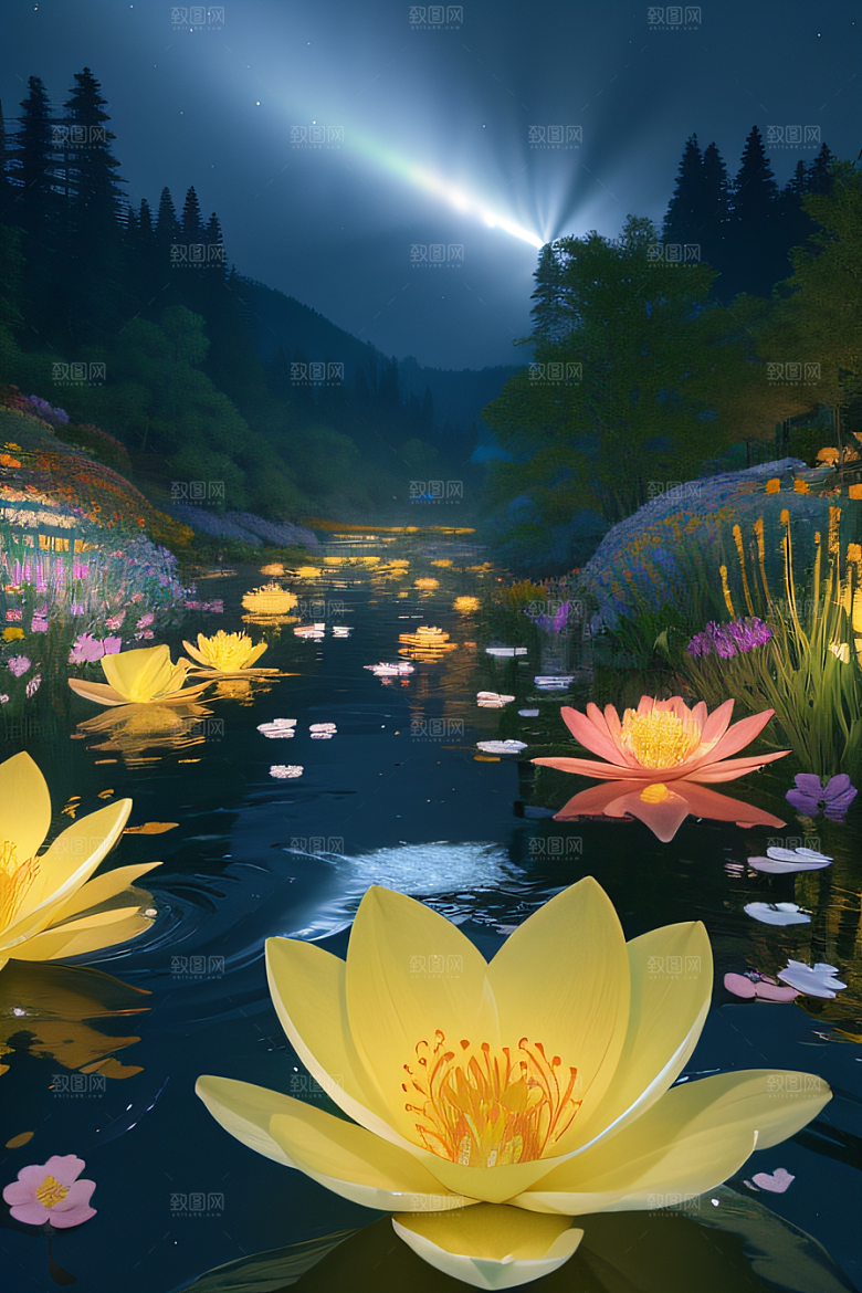 水流湍急中的花开奇景美轮美奂