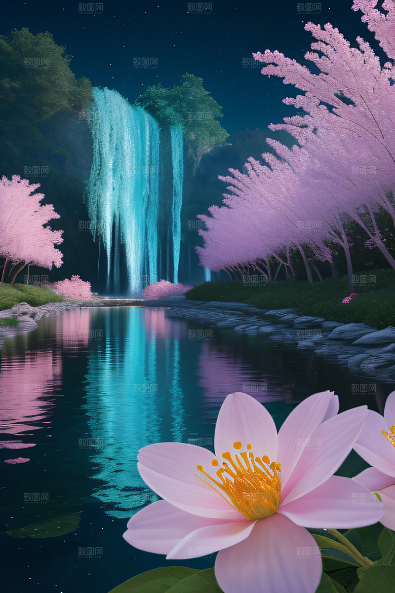 水流湍急中的花开奇景美轮美奂