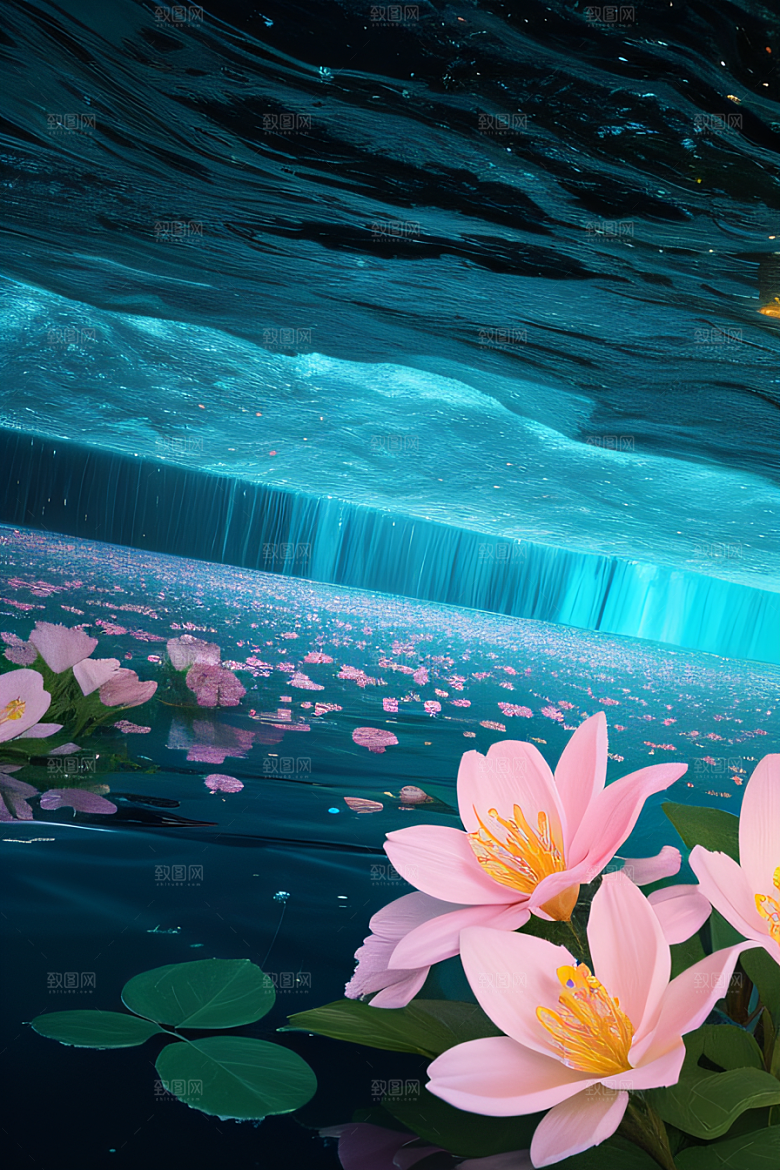 水流湍急中的花开奇景美轮美奂
