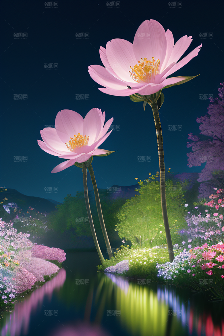 水流湍急中的花开奇景美轮美奂