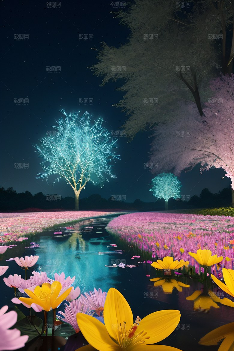 水流湍急中的花开奇景美轮美奂