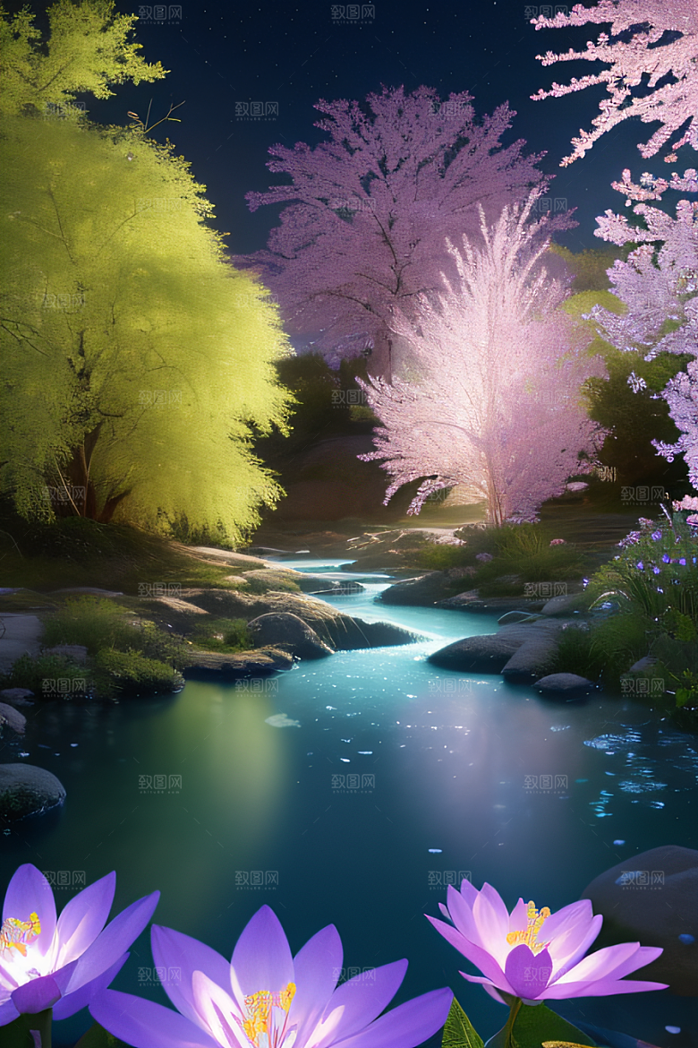 水流湍急中的花开奇景美轮美奂