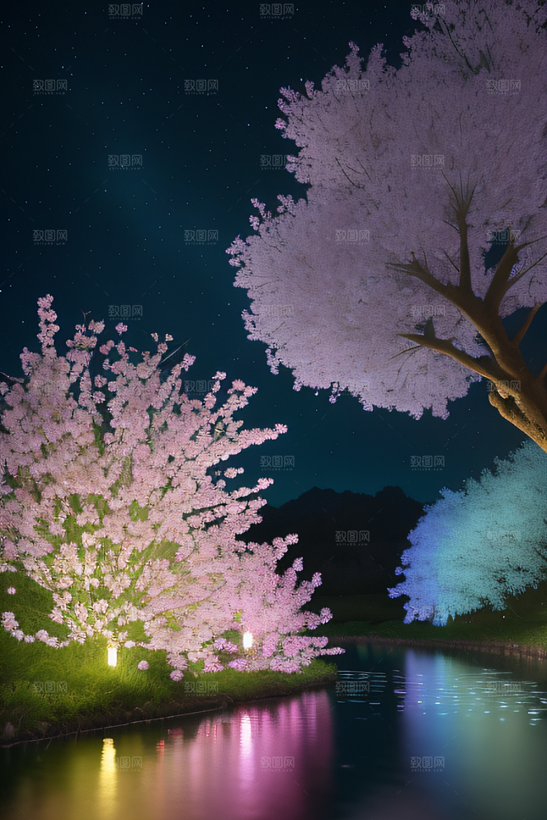 水流湍急中的花卉奇观视觉盛宴