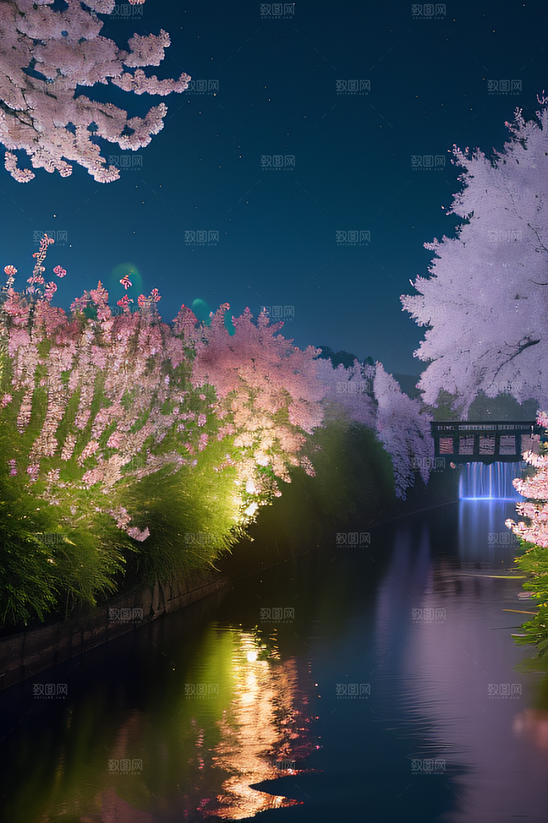 水流湍急中的花卉奇观视觉盛宴