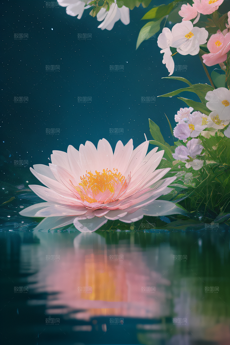 水流湍急中的花卉奇观视觉盛宴