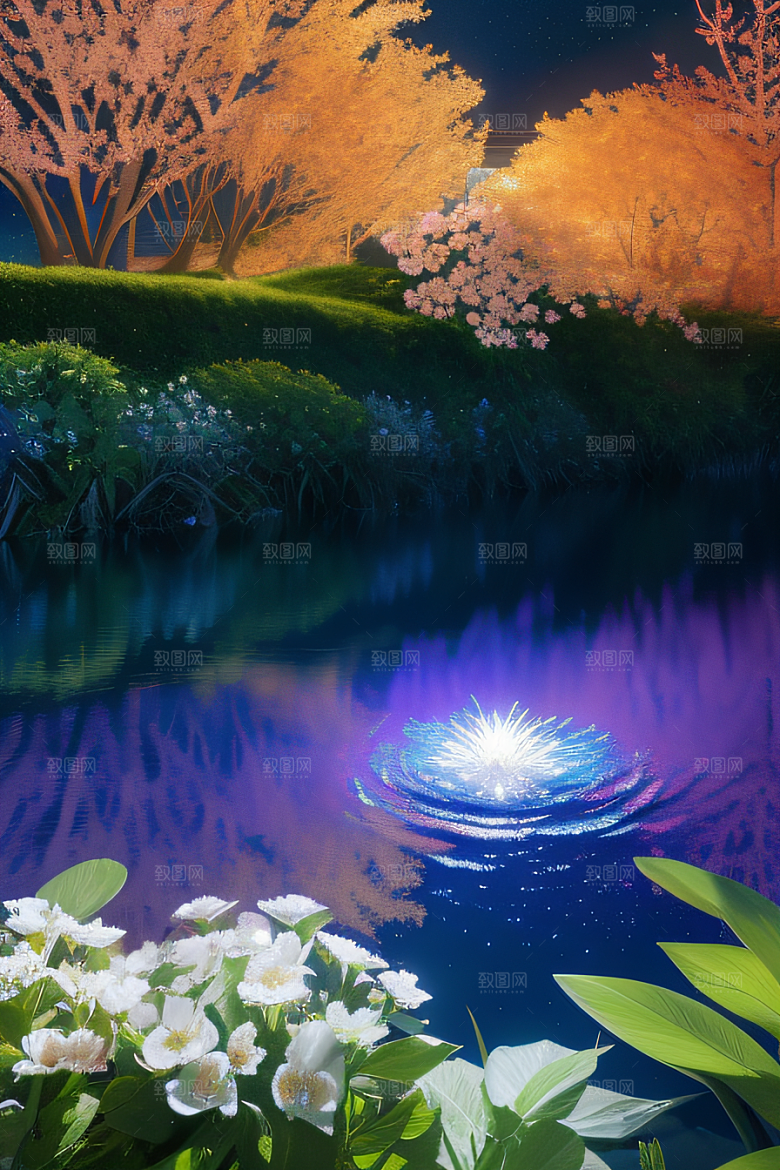 水流湍急中的花卉奇观视觉盛宴