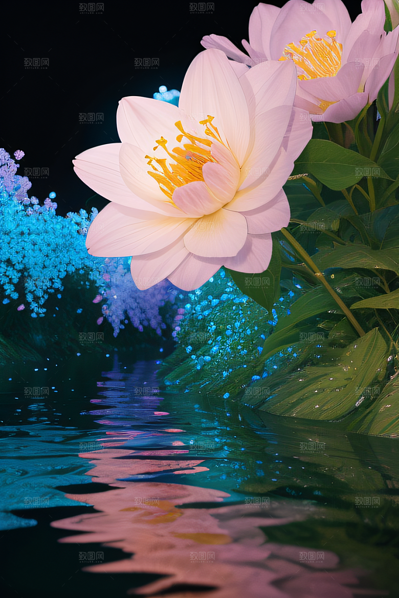 水流湍急中的花卉奇观视觉盛宴