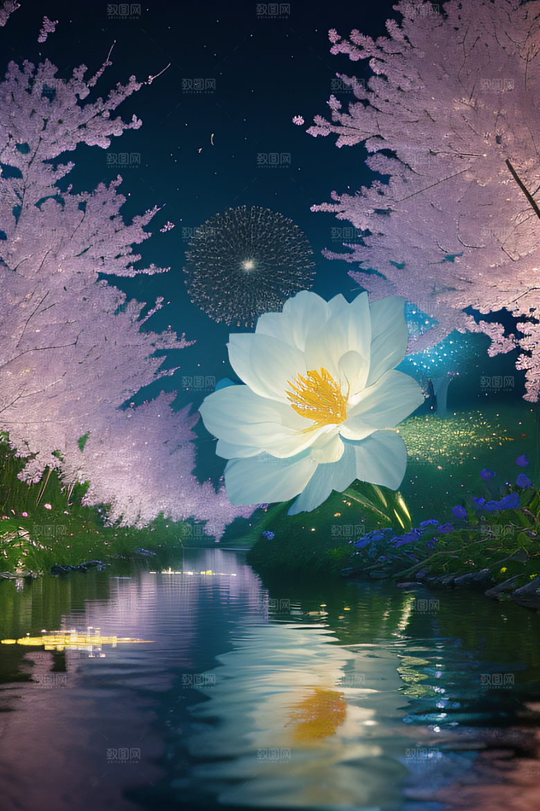 水流湍急中的花卉奇观视觉盛宴
