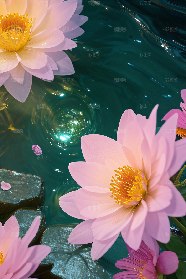 水流湍急中的花朵绽放美丽奇观