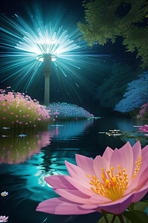 水流湍急中的花朵绽放美丽奇观