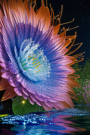 水流湍急中的花朵绽放美丽奇观