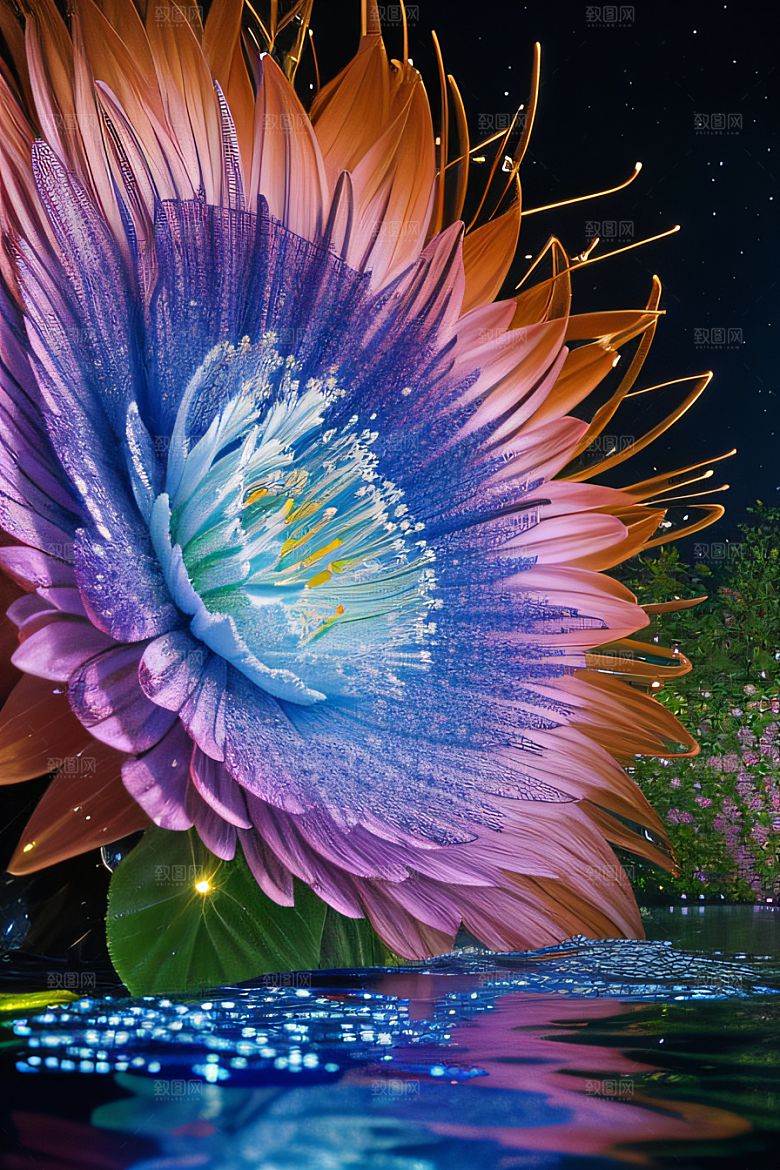 水流湍急中的花朵绽放美丽奇观