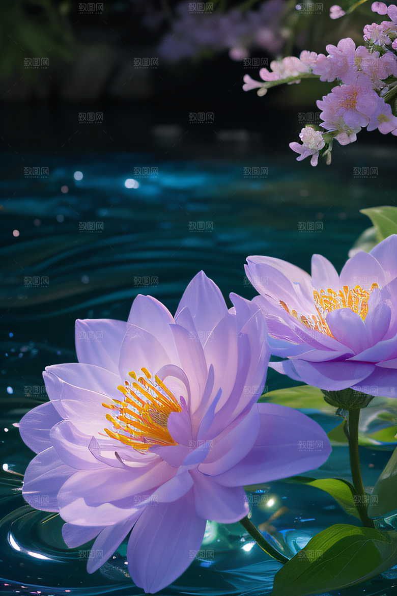 水流湍急中的花朵绽放美丽奇观